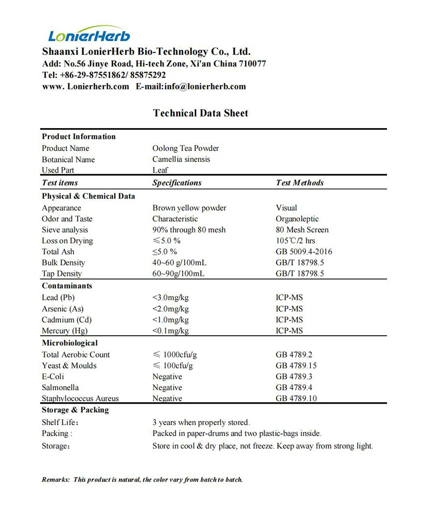 TDS of  Oolong Tea Powde
